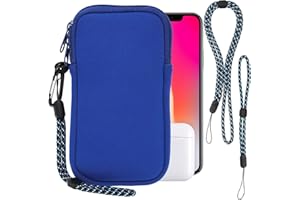 PWSAP Phone Sock, Universal Shock & Impact Resistant Neoprene Pouch with Carabiner and Lanyard Strap Sleeve Case for Hiking & Travelling Phone Bag Fits Phones up to 7 Inches, Light Blue, M