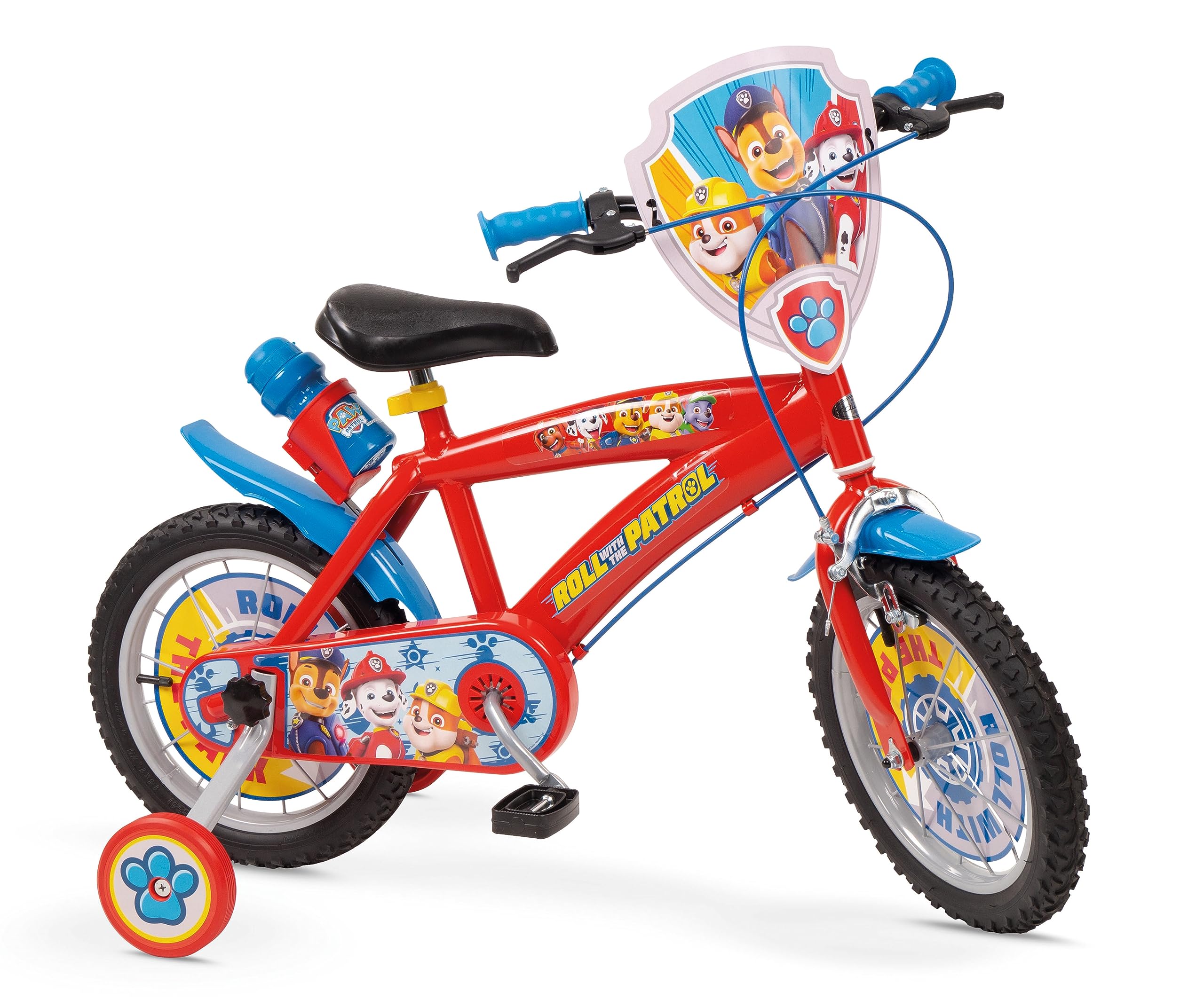 Toimsa Paw Patrol Kids Bike, Learn to Ride Bicycle, With Training Wheel Stabilisers and Mudguard/Accessories, for Children Age 3+, Blue and Red