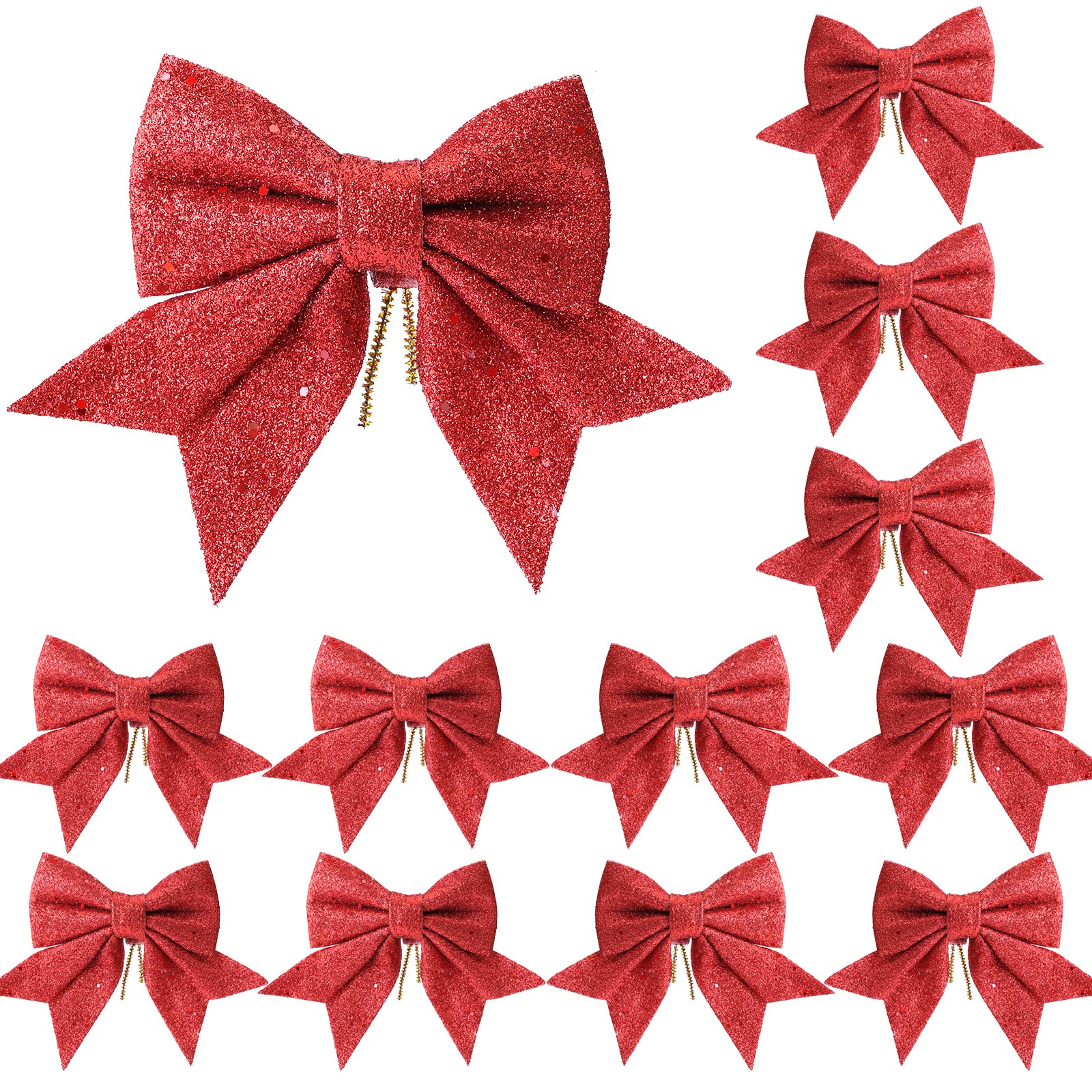 YUNSTK 12pcs Glitter Christmas Bows, Red Bows for Christmas Tree, 5.5in Wreaths Bows Xmas Bow Decorations, Sequin Bow Ties Red Christmas Bows for Xmas Tree Wreaths Garland Gift Wrapping Decor