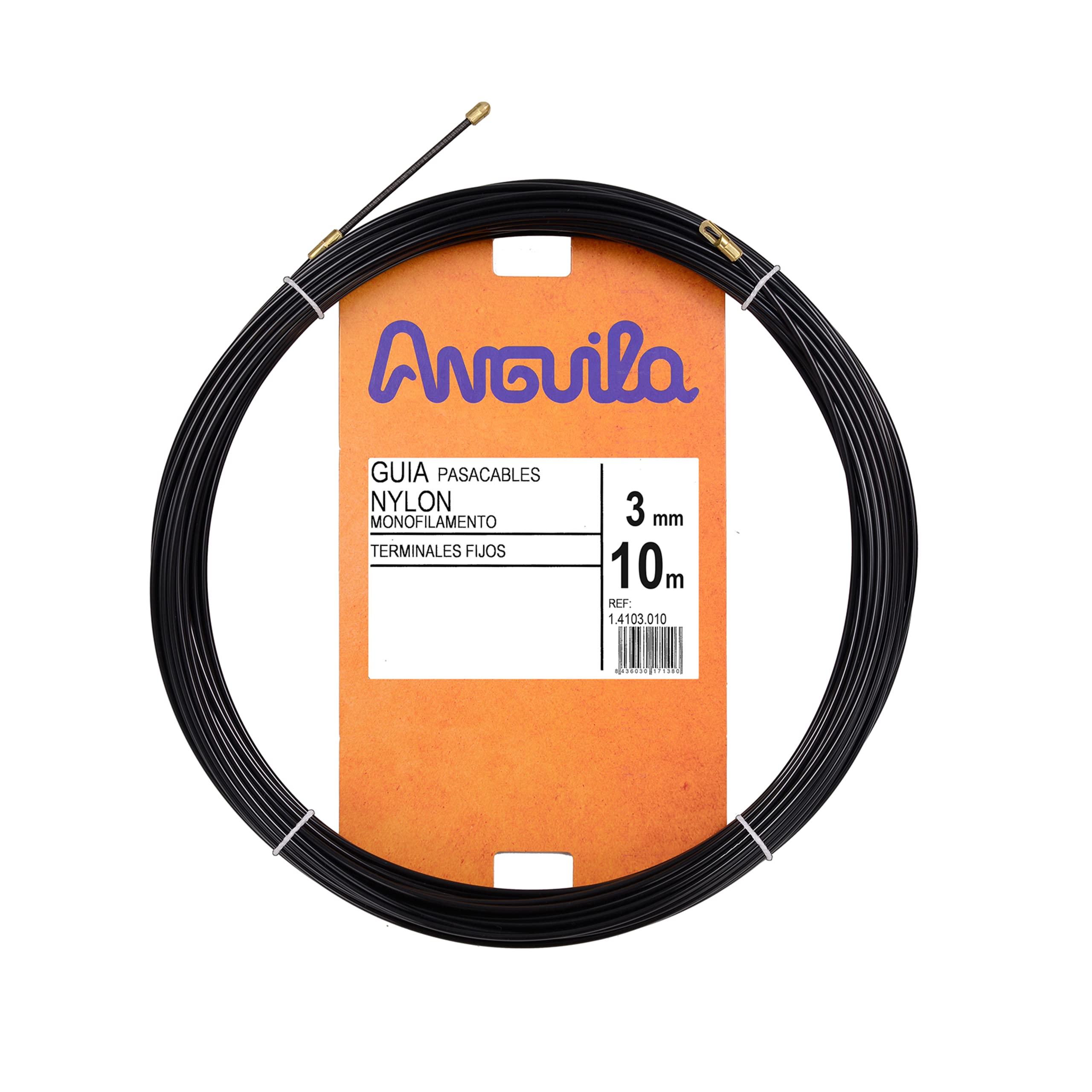 Anguila | Wire Guide | Fixed Terminals | Solid Monofilament | Nylon | Black | Diameter 3 mm | 10 m