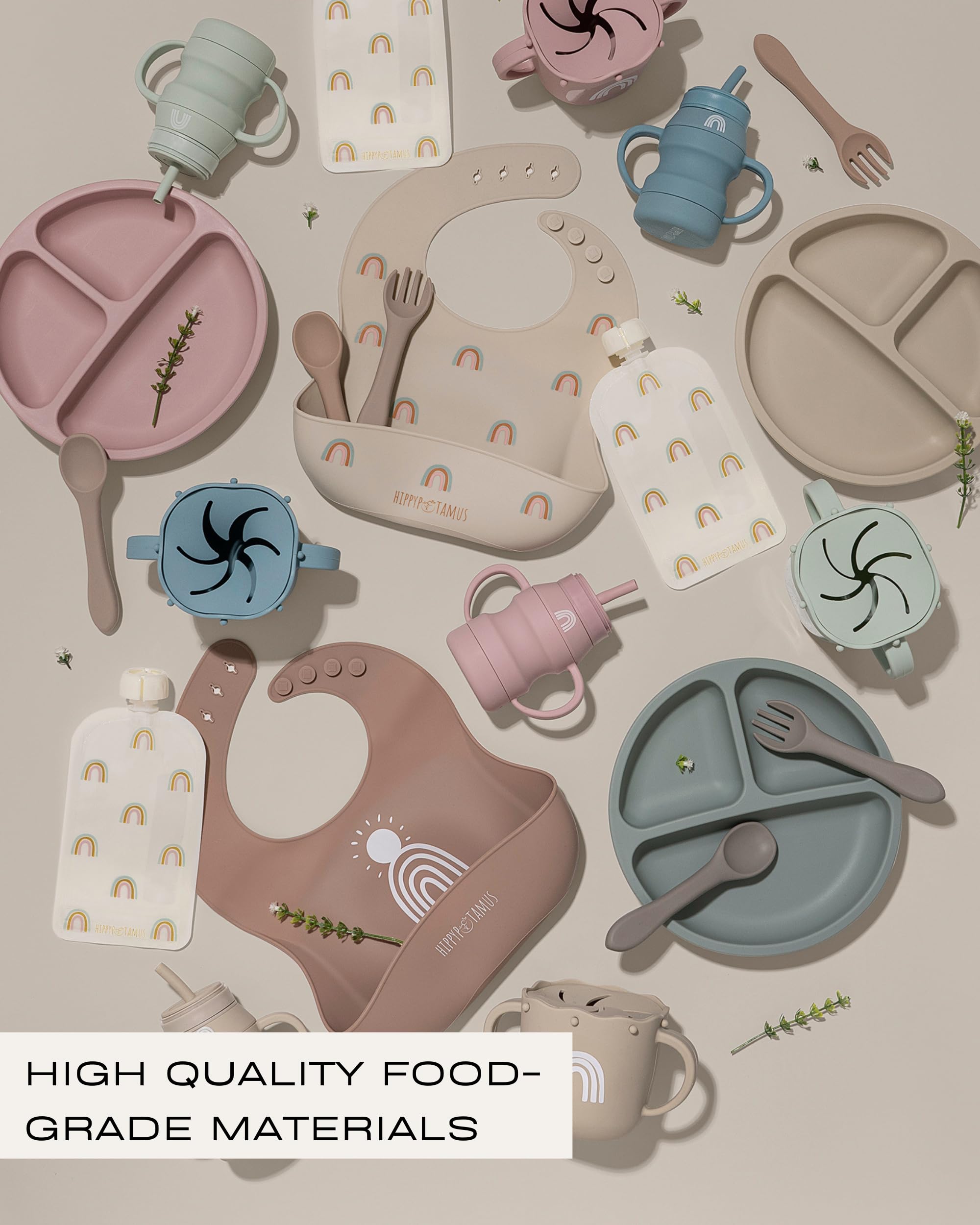 Hippypotamus Reusable Baby Food Pouches for Toddlers - BPA Free Food Grade - Dishwasher & Freezer Safe - Baby Food Containers - Refillable Squeeze Pouch For Applesauce & Yogurt - 12 Pack (Rainbows)