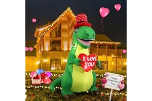 SHDEJTG 4 Ft Valentines Inflatables Outdoor Decoration, Dinosaur with Love Heart Blow up Yard Decoration for Indoor Garden Lawn Wedding Party Valentine's Gifts