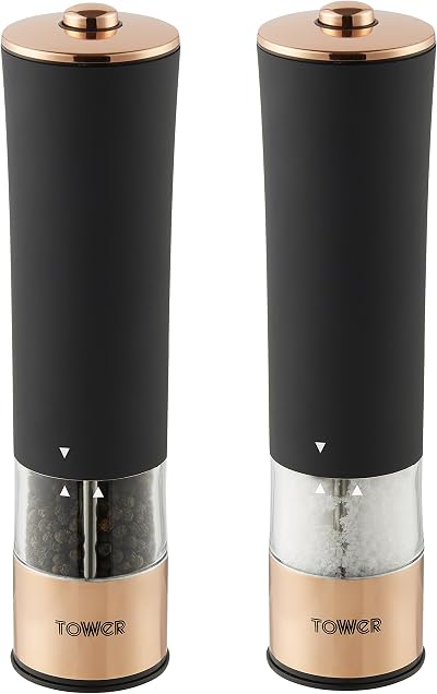 Tower Electric Salt and Pepper Mill Stainless Steel Rose Gold Black