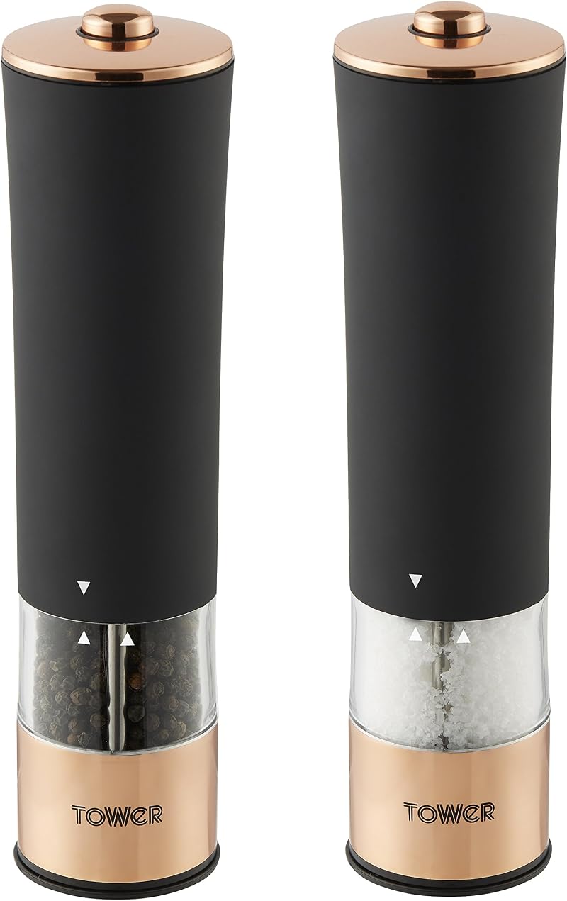 Tower Electric Salt and Pepper Mill Stainless Steel Rose Gold Black