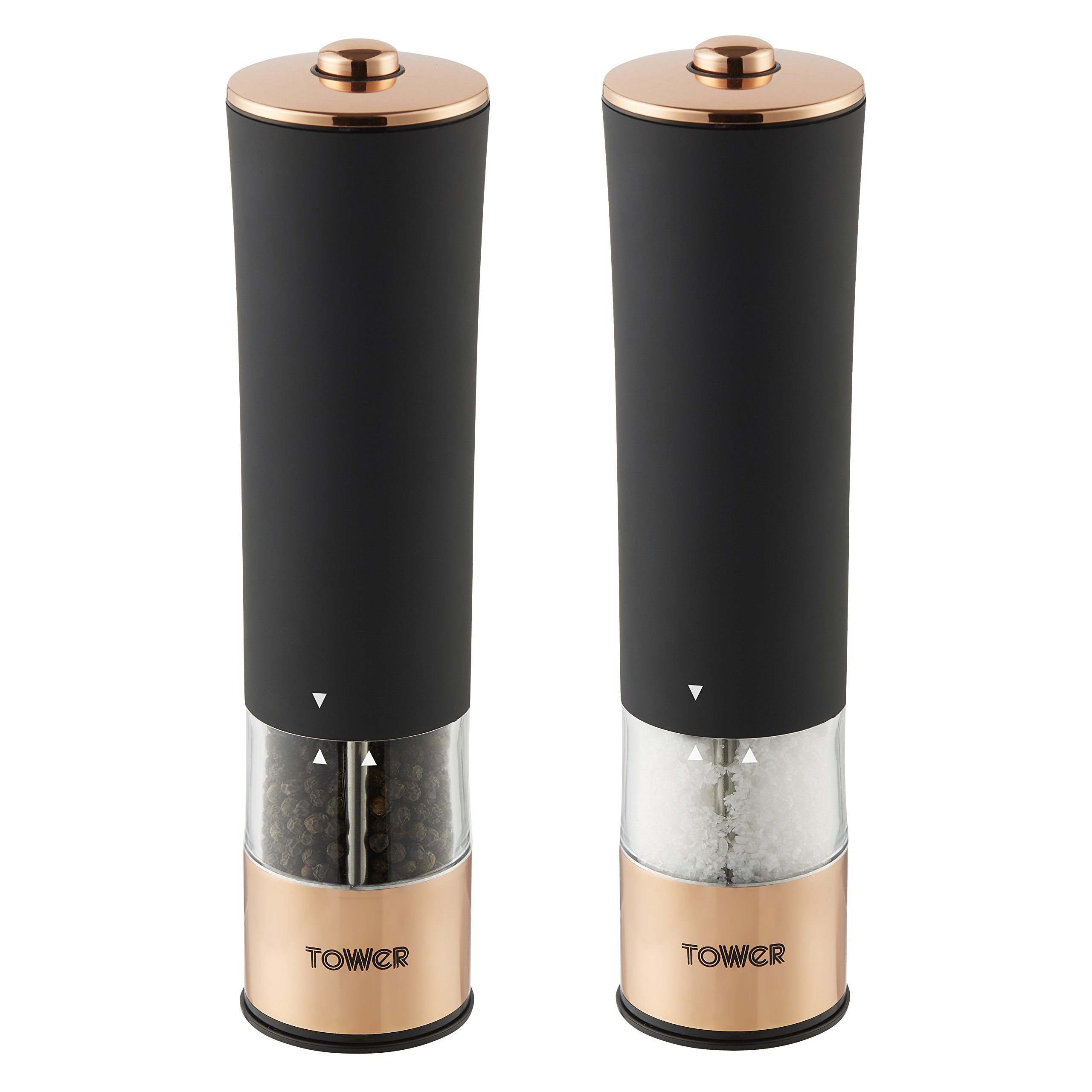 Tower Electric Salt and Pepper Mill, Stainless Steel, Soft-Touch Body, Rose Gold and Black