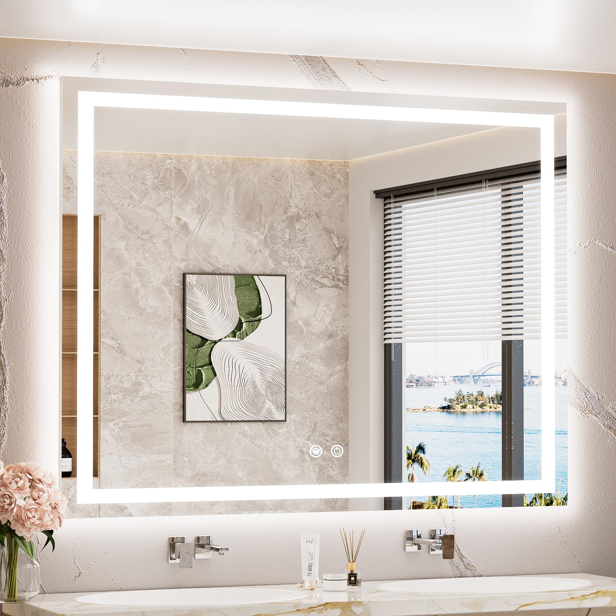TETOTE 48 x 40 LED Lighted Bathroom Mirror with