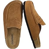 CUSHIONAIRE Fondu Genuine Leather Mule Clogs for Women, Comfortable Slip On Womens Shoes with Penny Strap Accent and Memory Foam Footbed