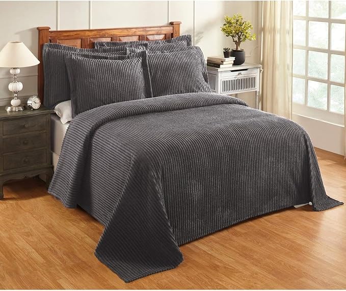 MISC Oversized Grey Chenille Bedspread Twin 81x110 Vintage Western Extra Long