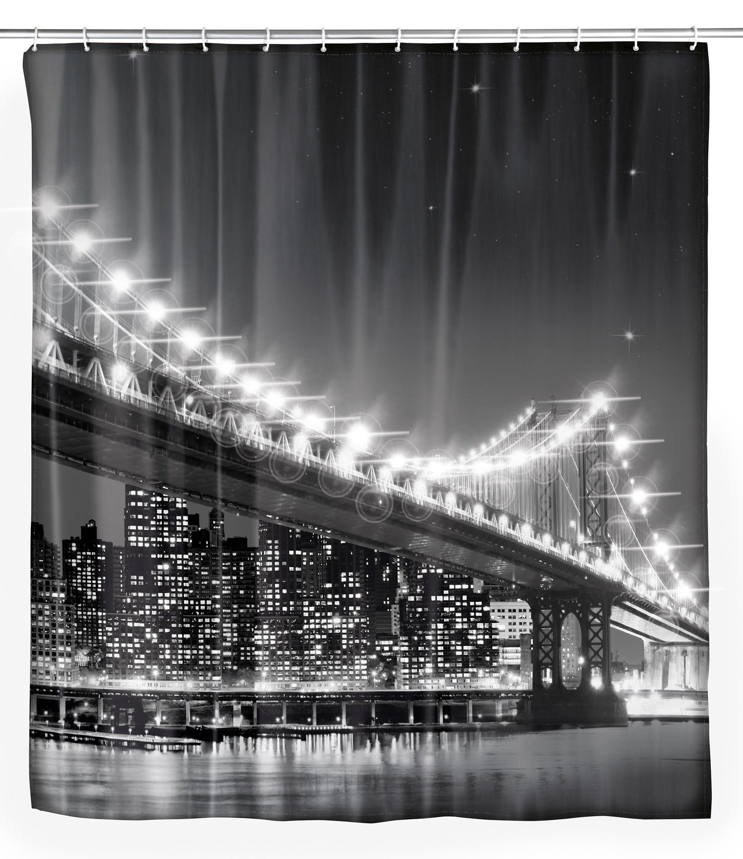 WENKO Shower Curtain Brookly Bridge with LED of Polyester 180x200cm, Multi-Coloured, 180 x 200 x 1 cm