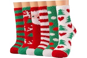 Plush Slipper Socks Women - Colorful Warm Fuzzy Crew Socks Cozy Soft 3 to 6 Pairs for Winter Indoor