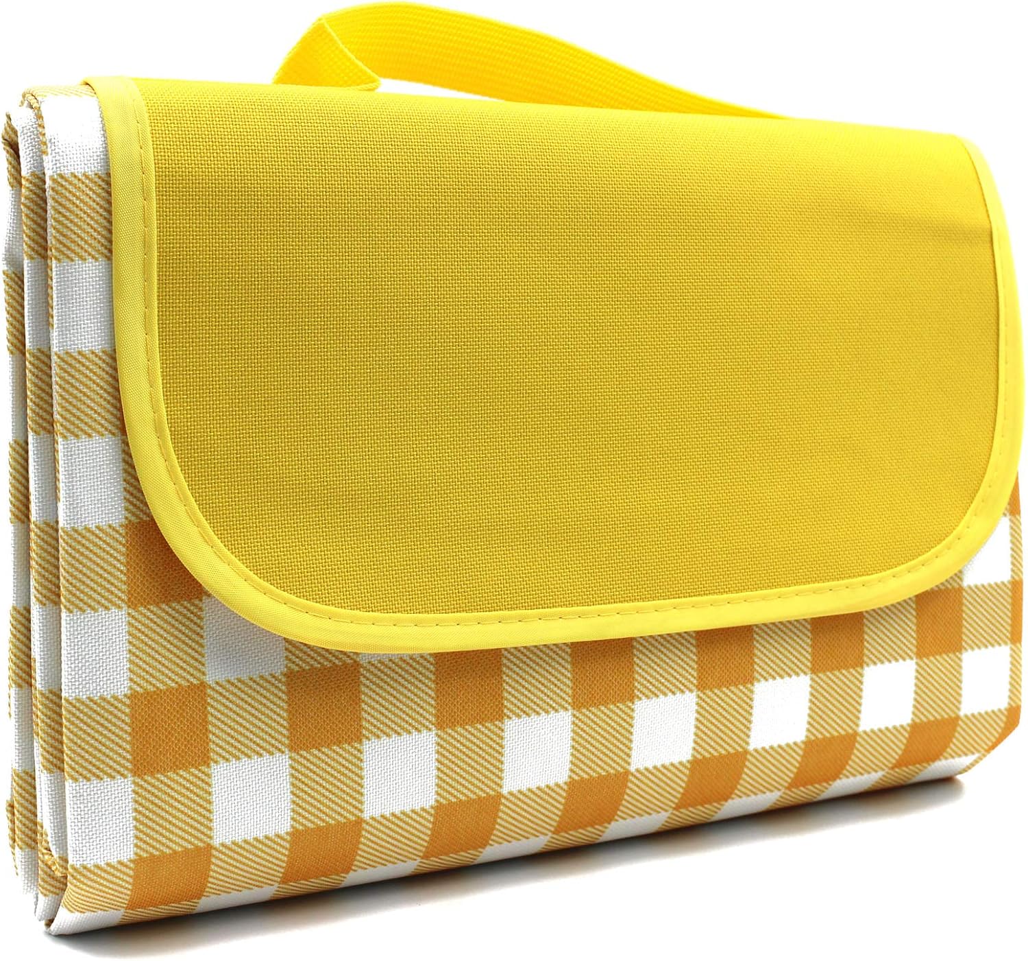 Portable Picnic Blanket, Waterproof, Sandproof and Easy to Clean Beach Mat, Classic Grid Picnic Mat, Suitable for Family Camping in Spring, Summer, Autumn and Winter, 79″×57″ (Yellow) : Garden & Outdoor