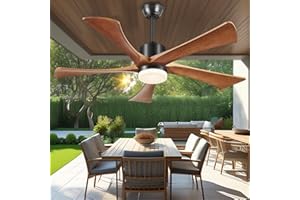 FORROVENCO Ceiling Fans with Lights and Remote, 52 Inch Outdoor Fans for Patios, USA Original Patent, ETL Listed, 3 Downrods, 5 Blades, 6 Speeds Reversible Noiseless DC Motor Wood Fans for Farmhouse, Walnut Wood