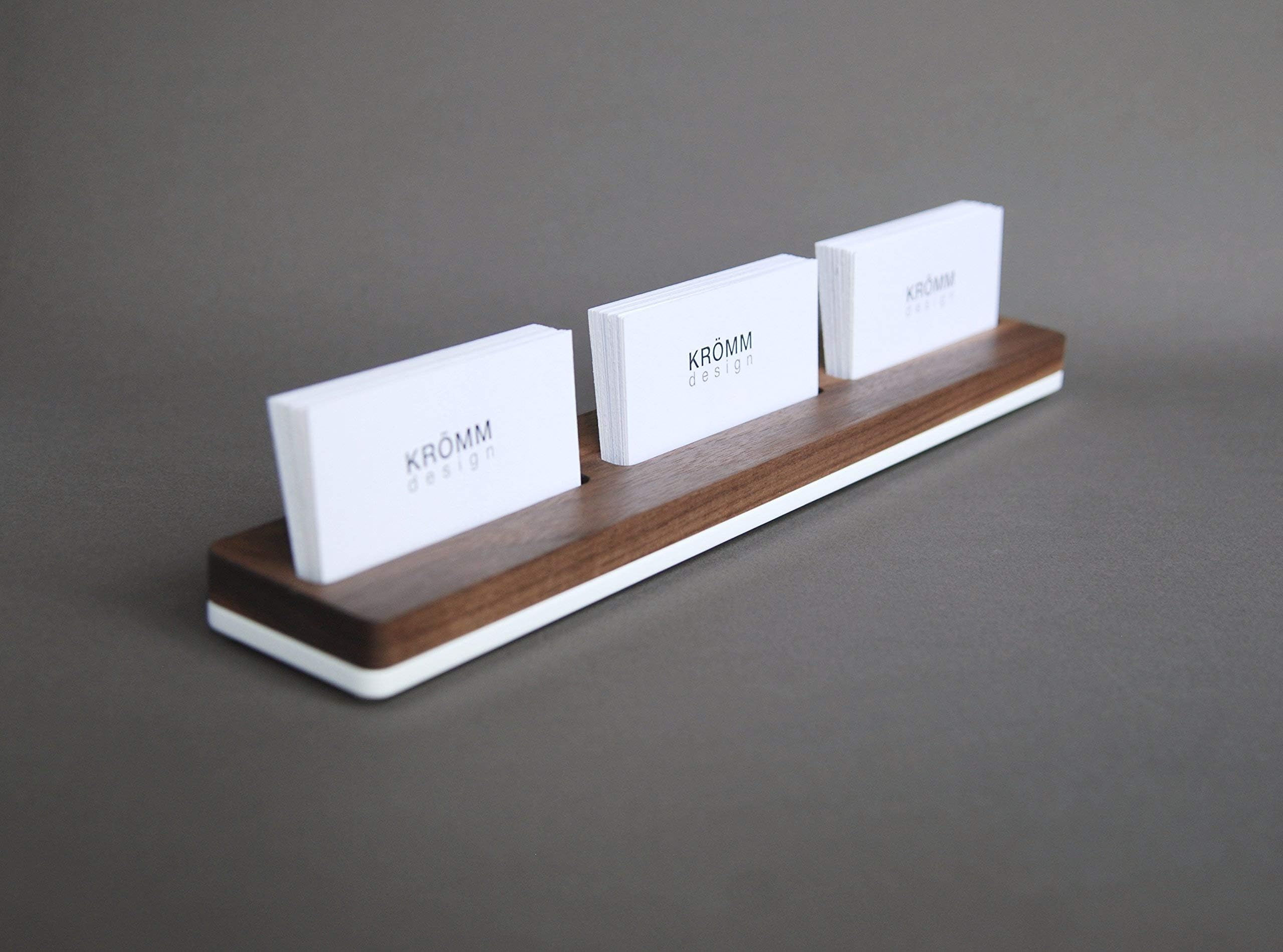 Multiple Horizontal Business Card Stand, Multiple Business Card Display, Multiple Business Card Holder, Multiple Business Card Wooden Display, Walnut Wood and White Acrylic