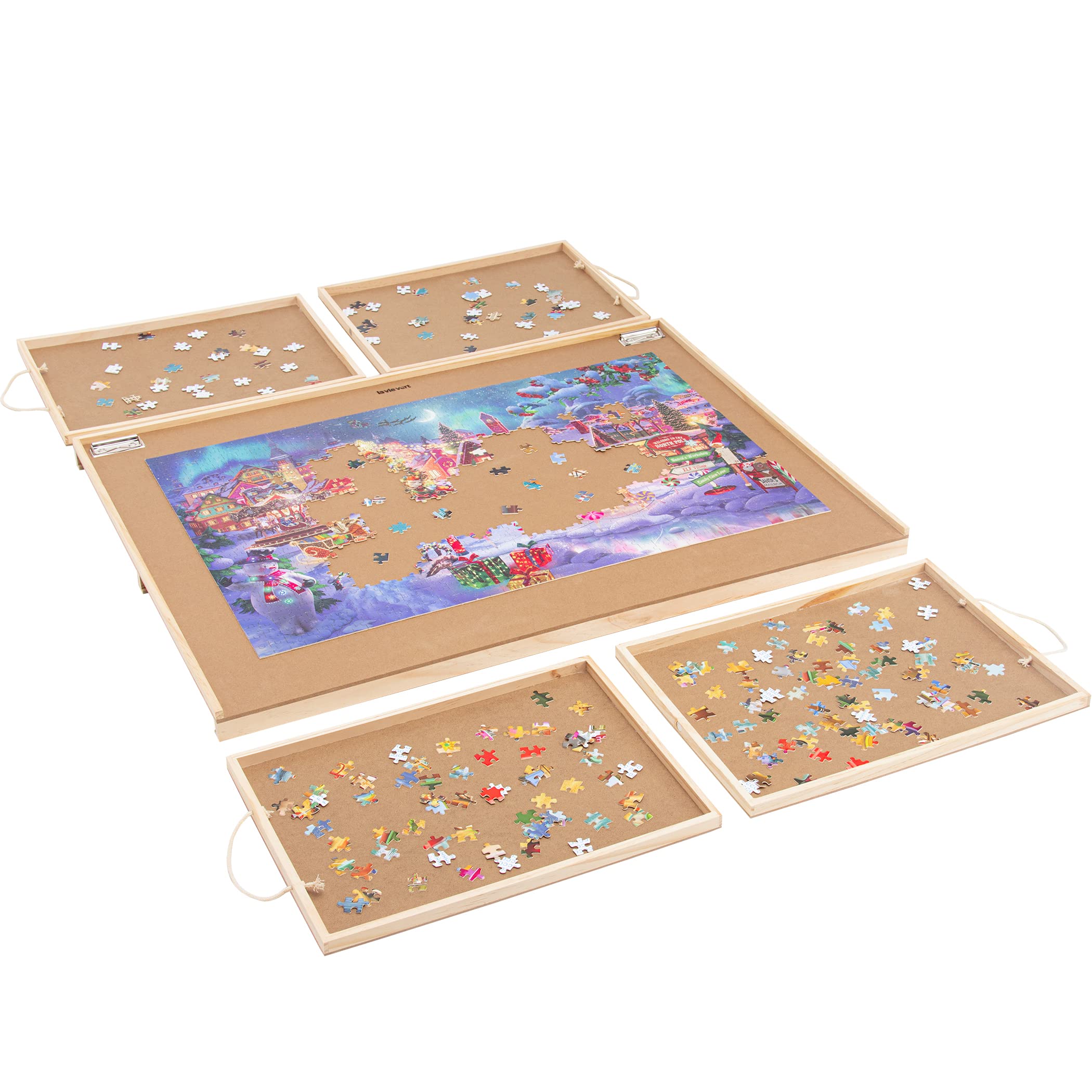 Lavievert 1500 Pieces Jigsaw Puzzle Table with 4 Drawers, Wooden Puzzle Plateau with Puzzle Mat Set and Smooth Surface, Portable Puzzle Board for Adults and Kids