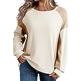 Dokotoo Oversized Sweatshirt for Women Waffle Knit Color Block Crewneck Long Sleeve Casual High Low Pullover Sweatshirts Tops