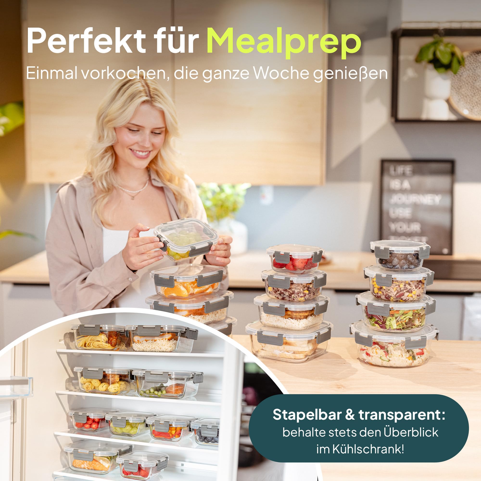 uandu Glasbehälter mit Deckel, 24- teilig, Borosilikatglas mit Deckel, Meal prep Gläser, Frischhaltedosen Glas mit Deckel, Glasdosen mit Deckel Set, Meal prep Boxen Glas (12 Behälter, 12 Deckel) 4