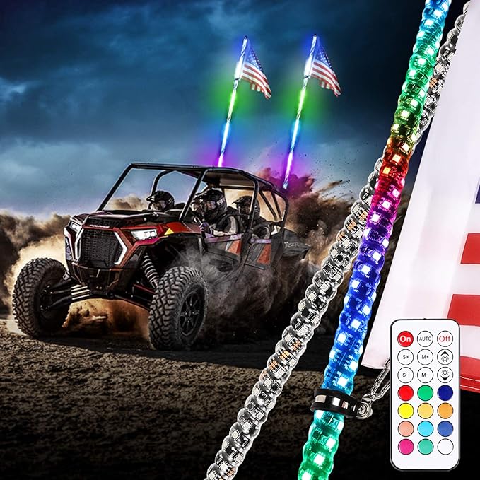 Niwaker 2Pcs 4ft LED Whip Lights with Remote Control Spiral