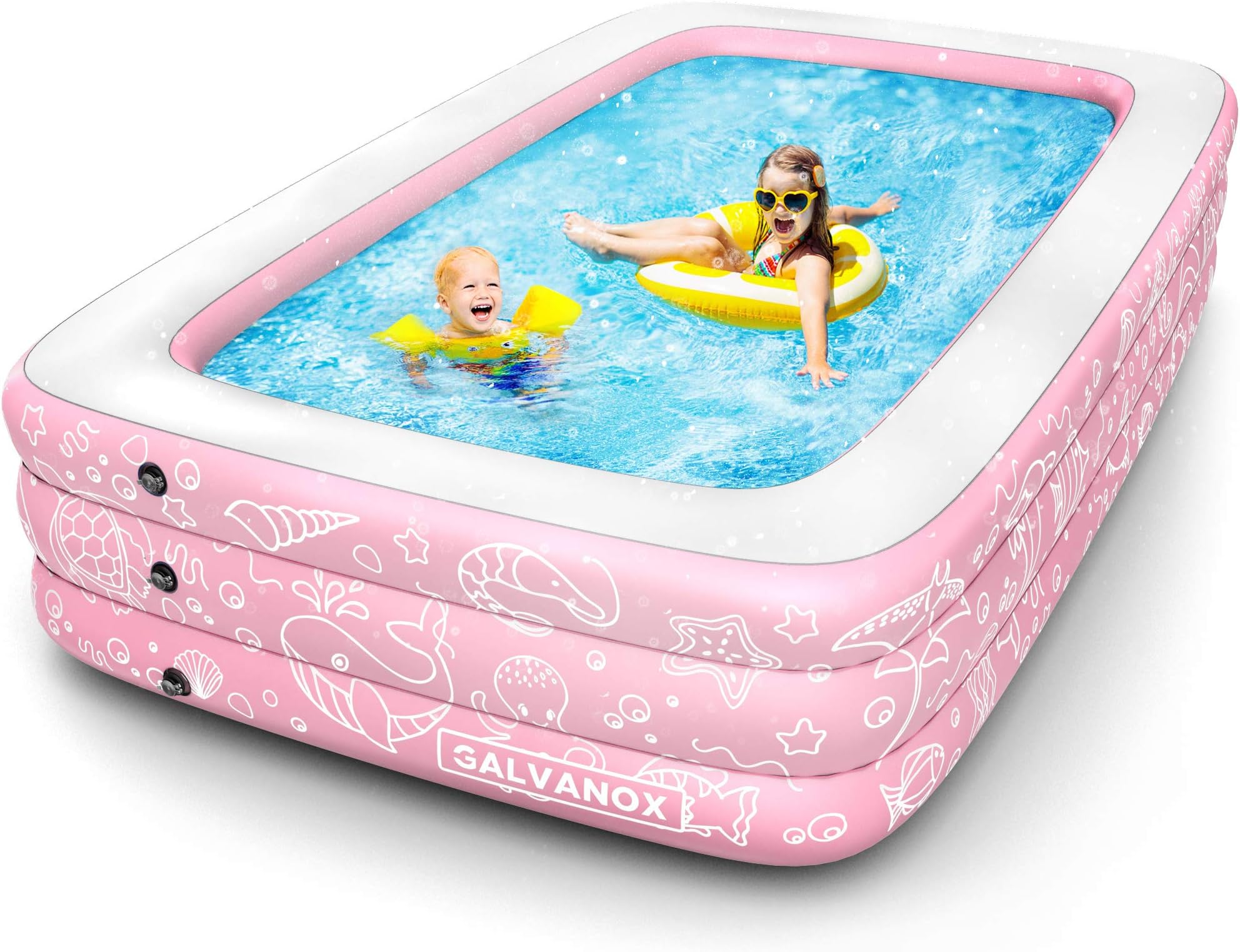 Galvanox Inflatable Pool, Above Ground Swimming Pool for Kiddie/Kids/Adults/Family 22" Inch Depth (XL Dimensions 10'x6' Ft) Pink