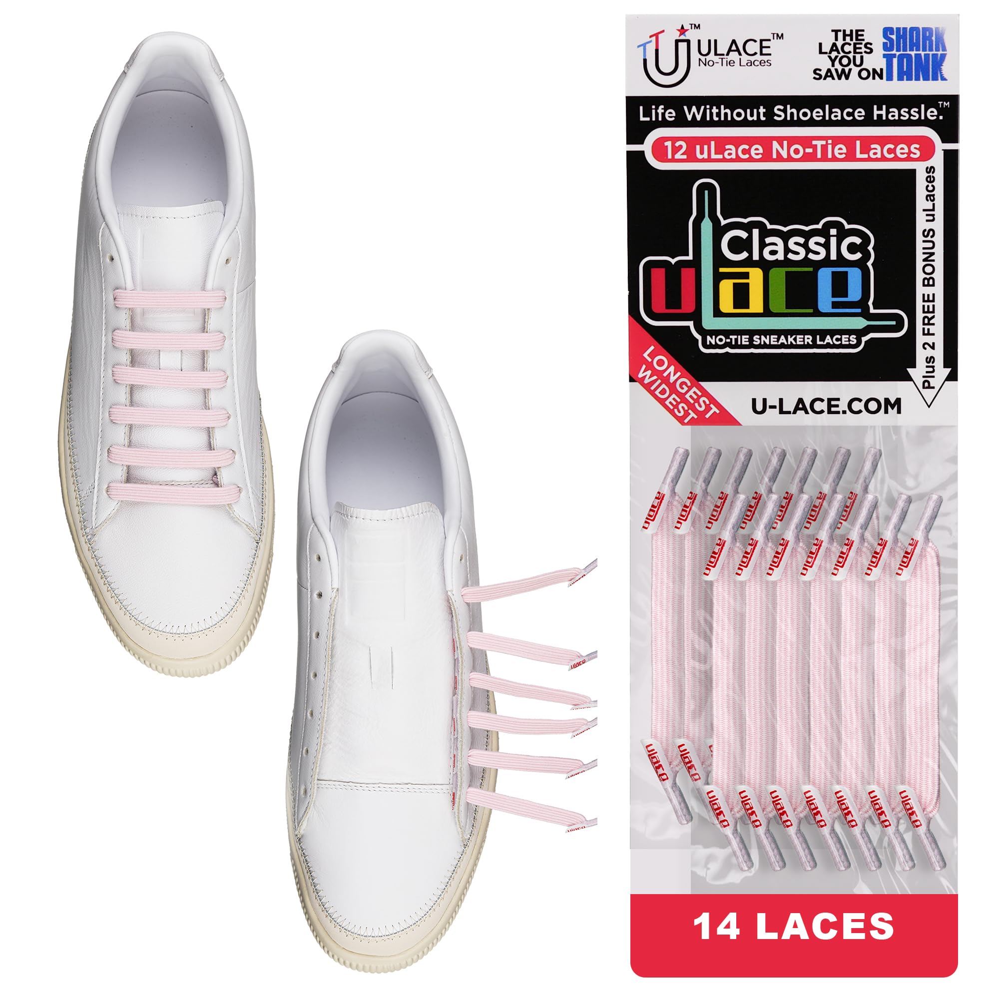uLace Classic No Tie Shoelaces - Light Pink Elastic