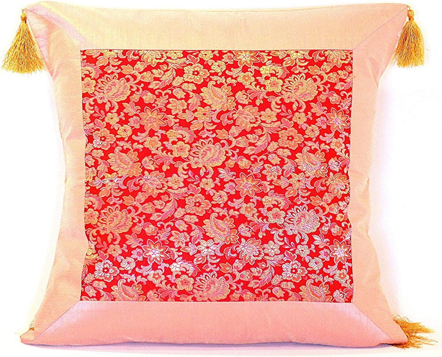 Worldcraft Industries Chinese Silk Cushion Covers (20x20, Rose Center Silk)