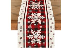 Artoid Mode Buffalo Plaid Snowflakes Christmas Table Runner, Seasonal Winter Kitchen Dining Table Decoration for Home Party Decor 13x72 Inch