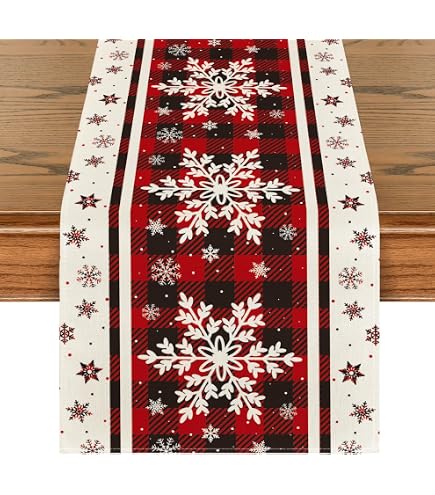 ARTSHOWING Christmas Table Runner & Placemat Set - 6-Piece Buffalo Plaid Waterproof Dining Table Decor - View #8