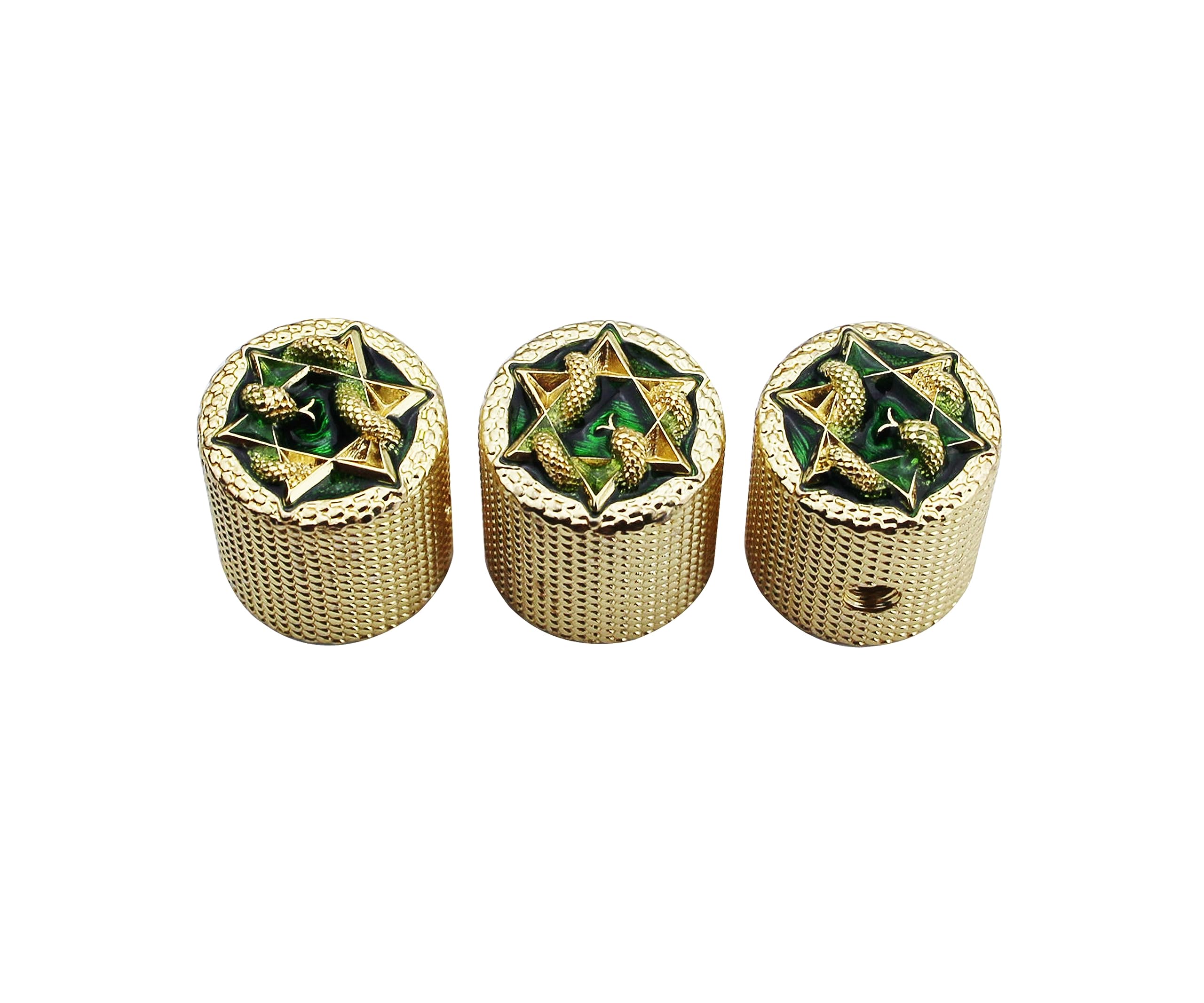 Guyker Guitar Bass Potentiometer Control Knobs with 6mm Dia. Shaft Pots - 3PCS Zinc alloy Speed Tone Volume Knob Replacement Part, (Gold Snake Shape Top, Gold body)