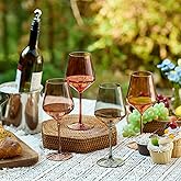 Imourari Stemmed Colored Wine Glasses: Set of 4 Cute 13.5oz Hand Blown Amber Crystal Wine Glass with Long Stem for Fall Christmas Dinner Wedding Birthday Party