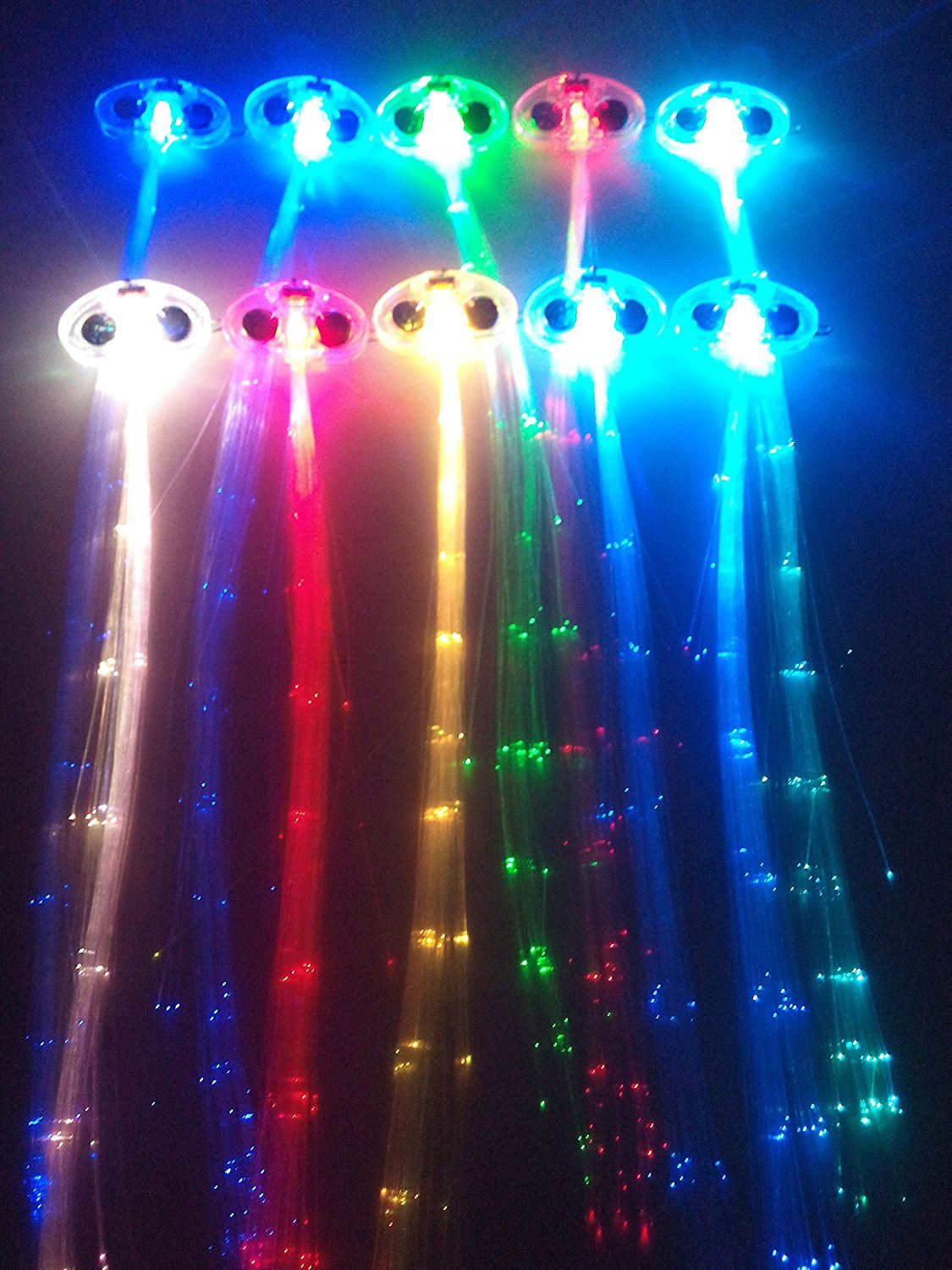 RioRand LED Fiber Optic Lights Up Hair Alternating Multicolor Flash Barrette 10 Piece Clip Braid for New Years Eve Party, 6.4 Ounce : Fiber Optic Clothes : Beauty