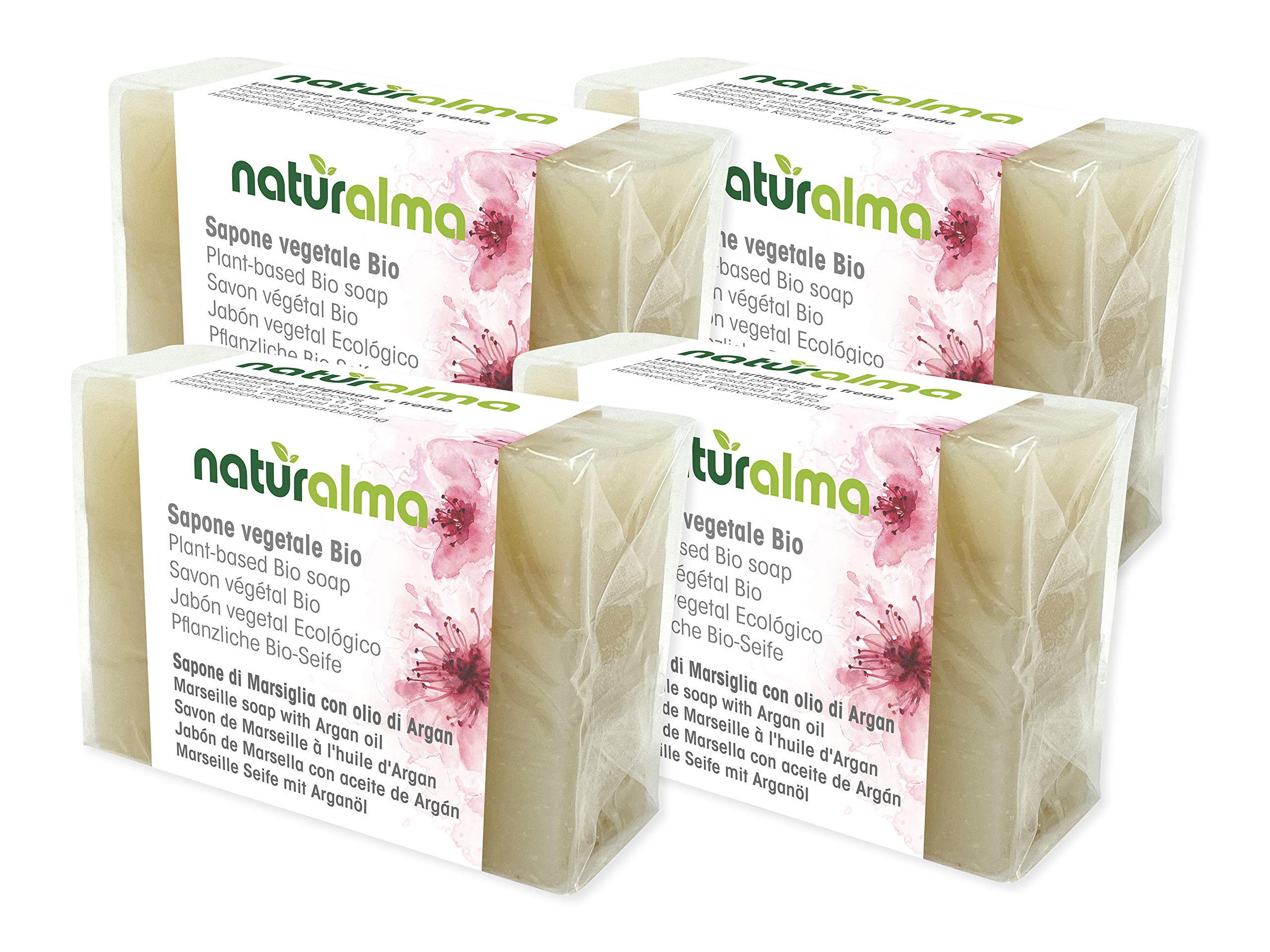 Naturalma - MARSEILLE AND ARGAN OIL SOAP KIT 4 pcs of Marseille and Argan oil soap, made in Italy with raw materials from organic farming and cold crafted.