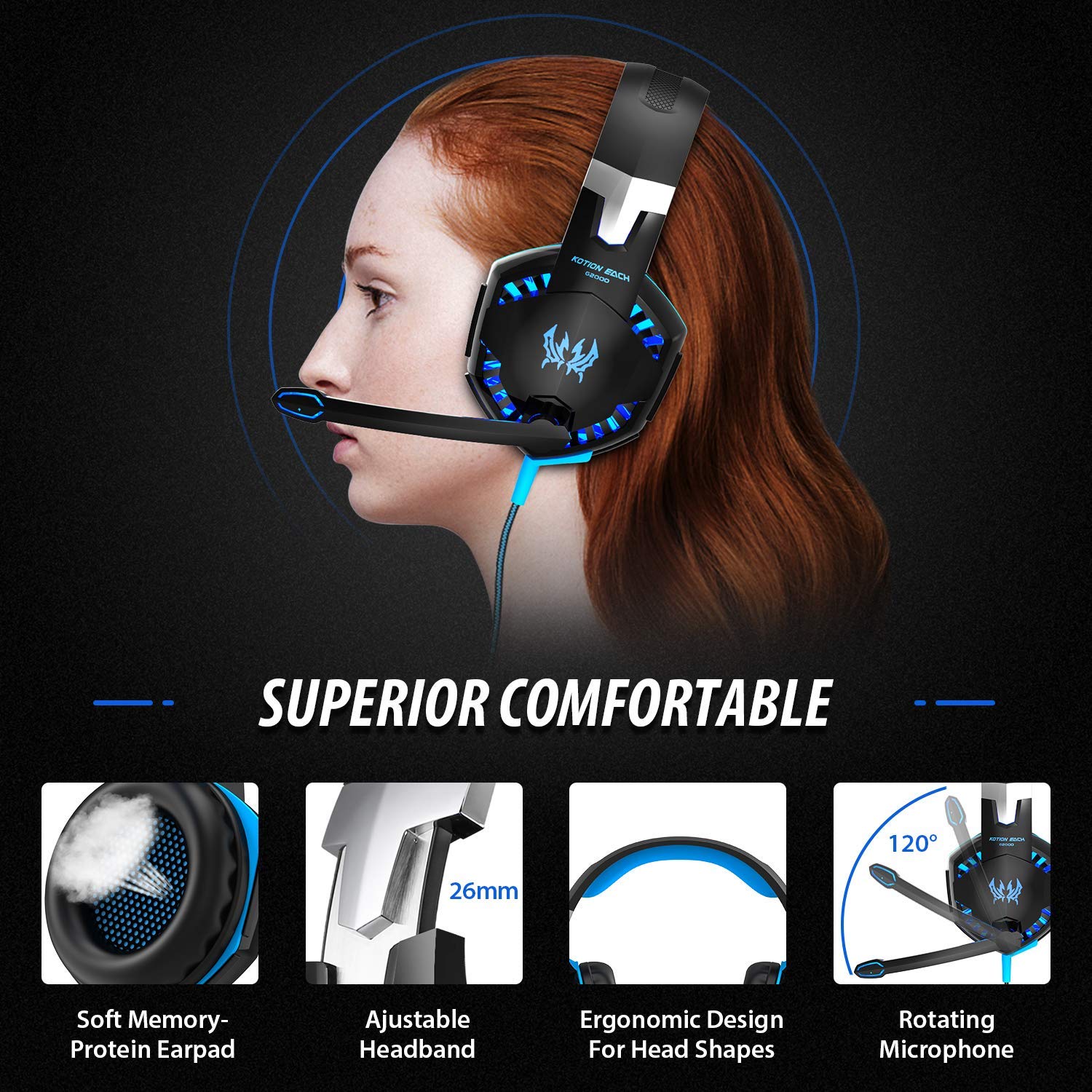 Auriculares Gaming PS4,Cascos Gaming, Auriculares Cascos Gaming con Micrófono Juego Gaming Headset con 3.5mm Jack Luz LED Compatible con PC/Xbox One/Nintendo Switch,Bass Surround y Bajo Ruido