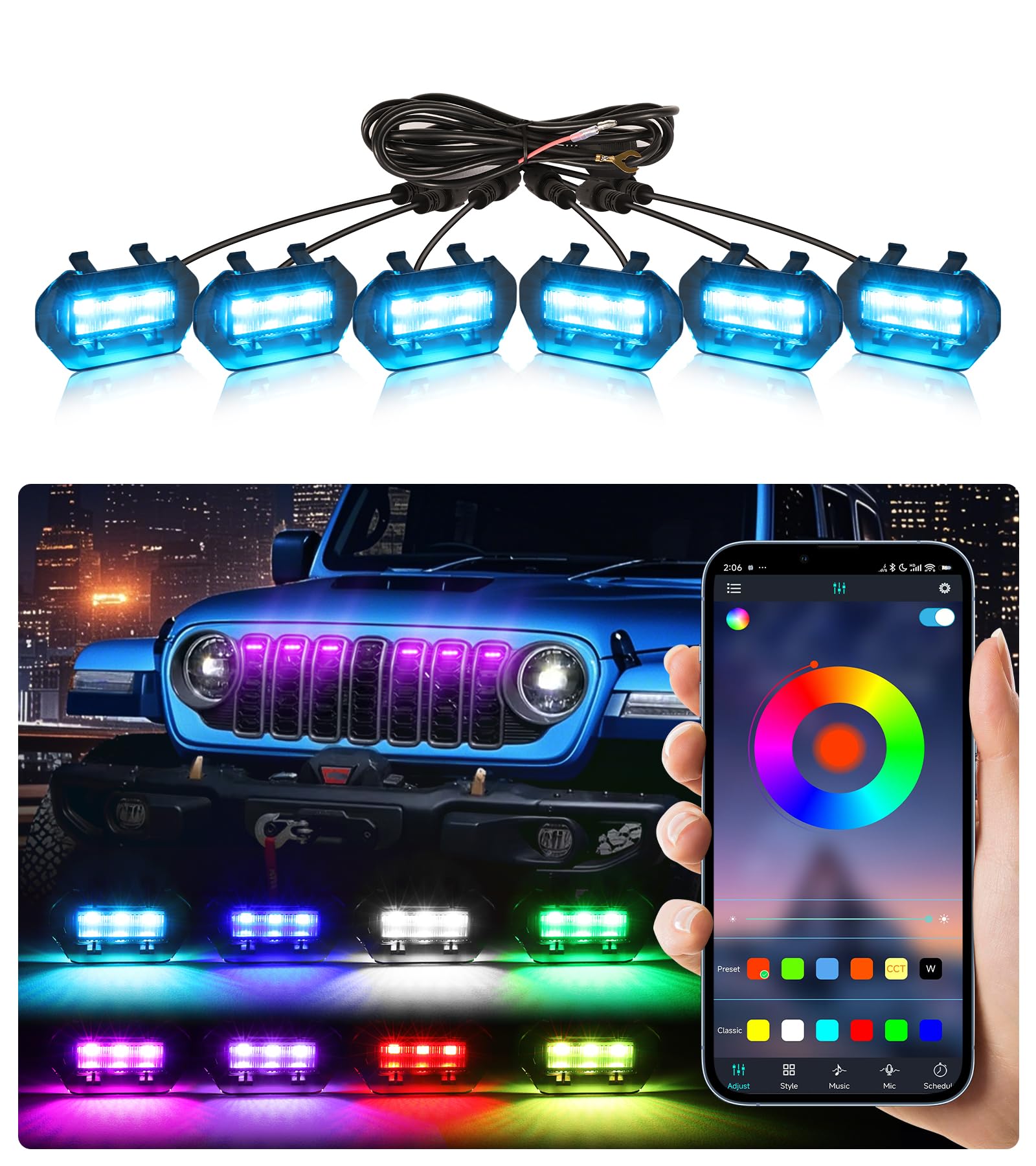 thumbnail image 2 of Sidi LED Grill Lights For Jeep Wrangler JL 2024-2025 | Amber Front Grille Accent Lights (6 Pcs) 2 of 6