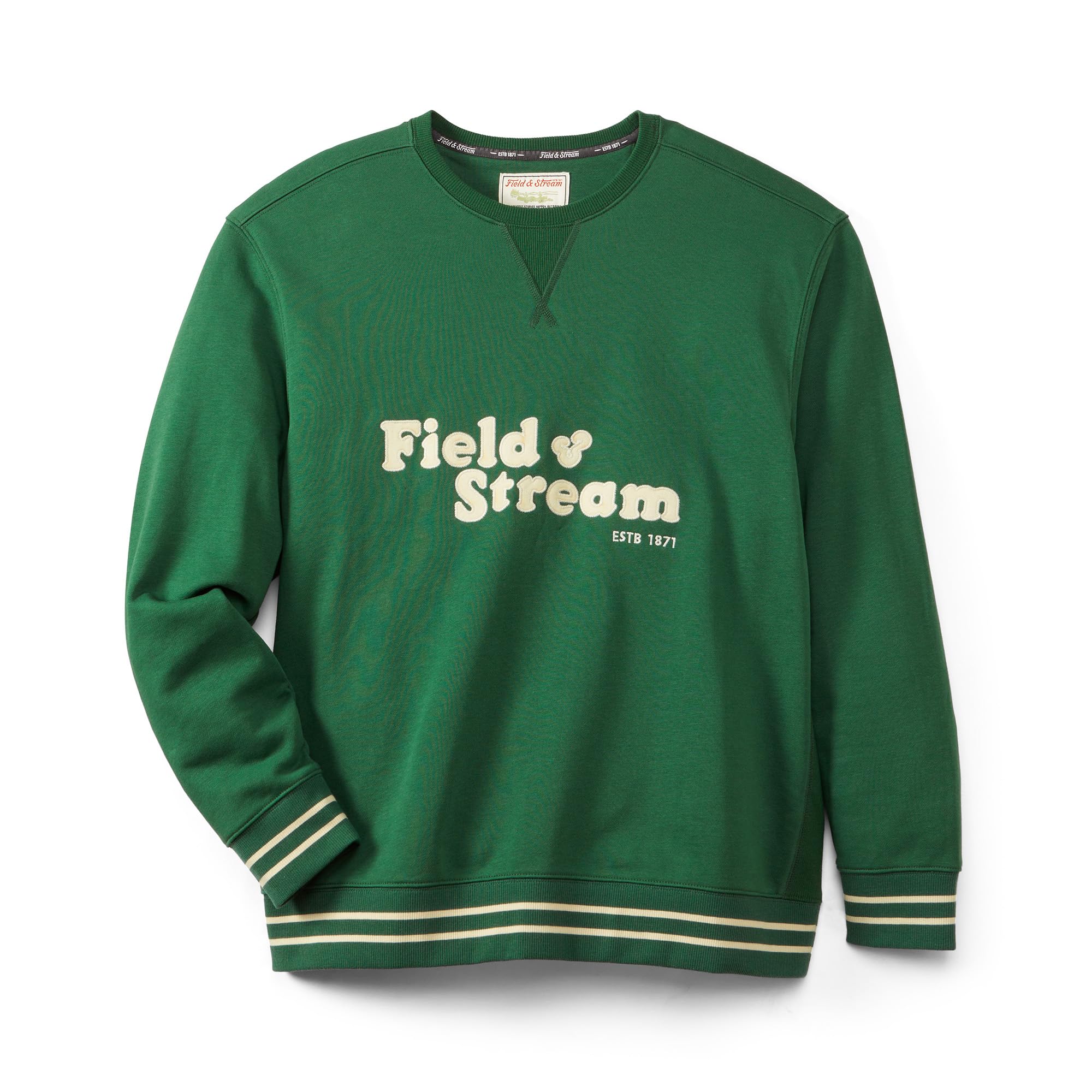 Field & Stream Tackle Twill Lightweight French Terry Applique Crewneck, Field Green, 2X-Large