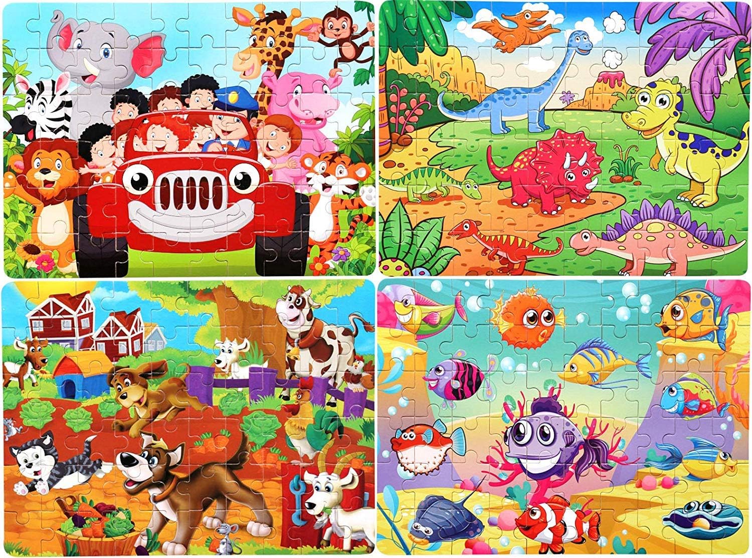 Kids Puzzles Toys for Age 3-8 | 60 Pieces Wooden Jigsaw Puzzle Set of 4 Themes Colorful Preschool Educational Puzzles Animals Learning Toys for Toddlers