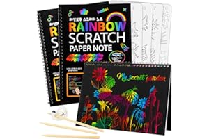 MOCOOSY Aodesy 3 Pack Scratch Art Paper Notebooks - Rainbow Magic Scratch Off Paper Set for Kids Arts Crafts, Black Scratch Note Books Drawing Pad for 3-12 Year Old Girls Boys Party Favor Game Project Kit