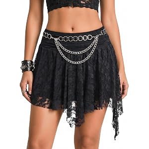 Avidlove Women's Lace Mini Skirt Asymmetrical Short Skirt | Flowy Lace Hem, Stretch Waistband, For Beach, Club, Rave Festival