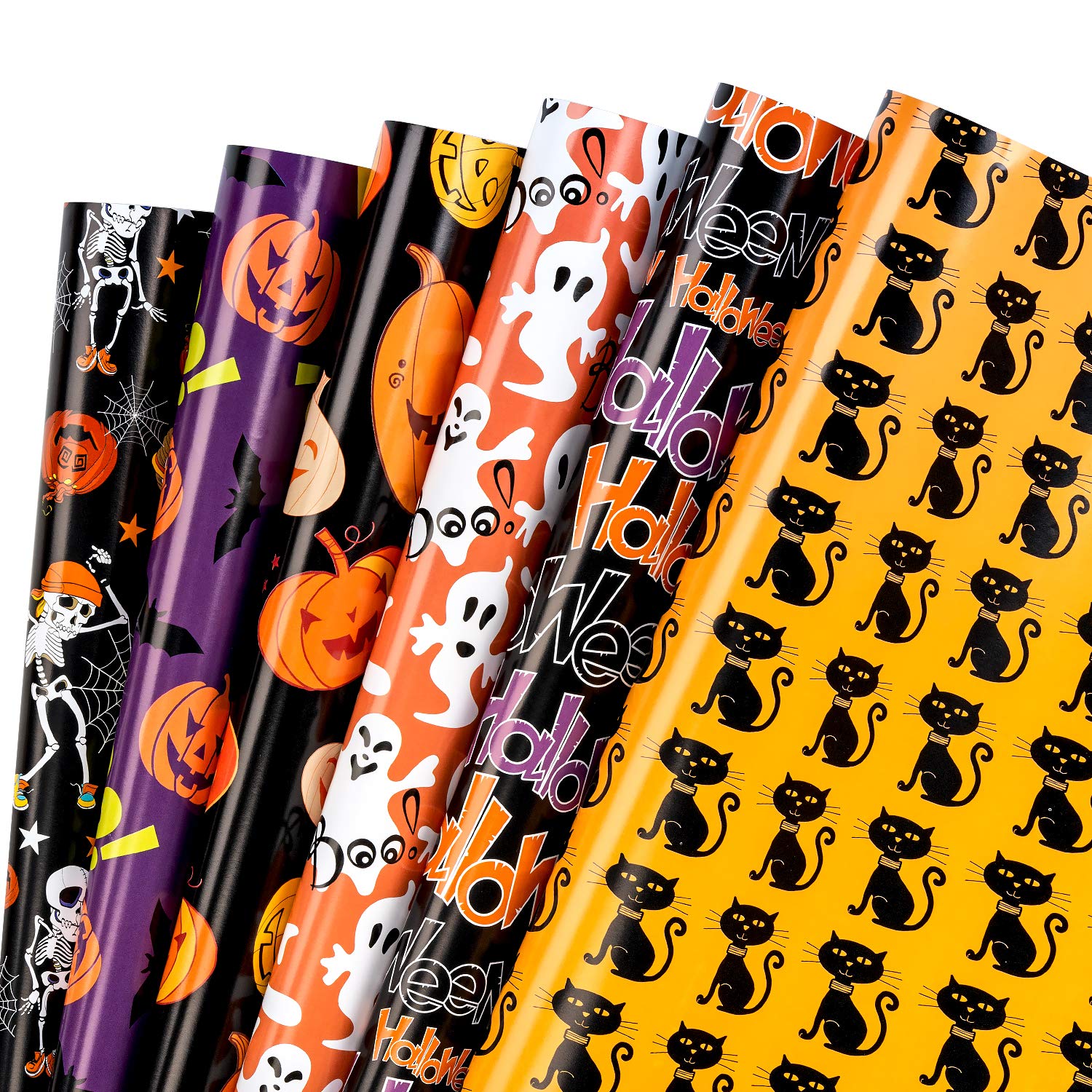 RUSPEPA Wrapping Paper Sheet - Pumpkin and Black Cat Design, Perfect for Halloween, Holiday, Baby Shower - 1 Roll Contains 6 Sheets - 44.5 X 76 cm Per Sheet — image 1