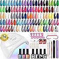PHOENIXY Gel Nail Polish Kit with U V Light 48W, 56 Pcs 108 Effects Gel Nail Polish Kit Base Matte Glitter Top Coat Manicure Nail Set Gifts for Women