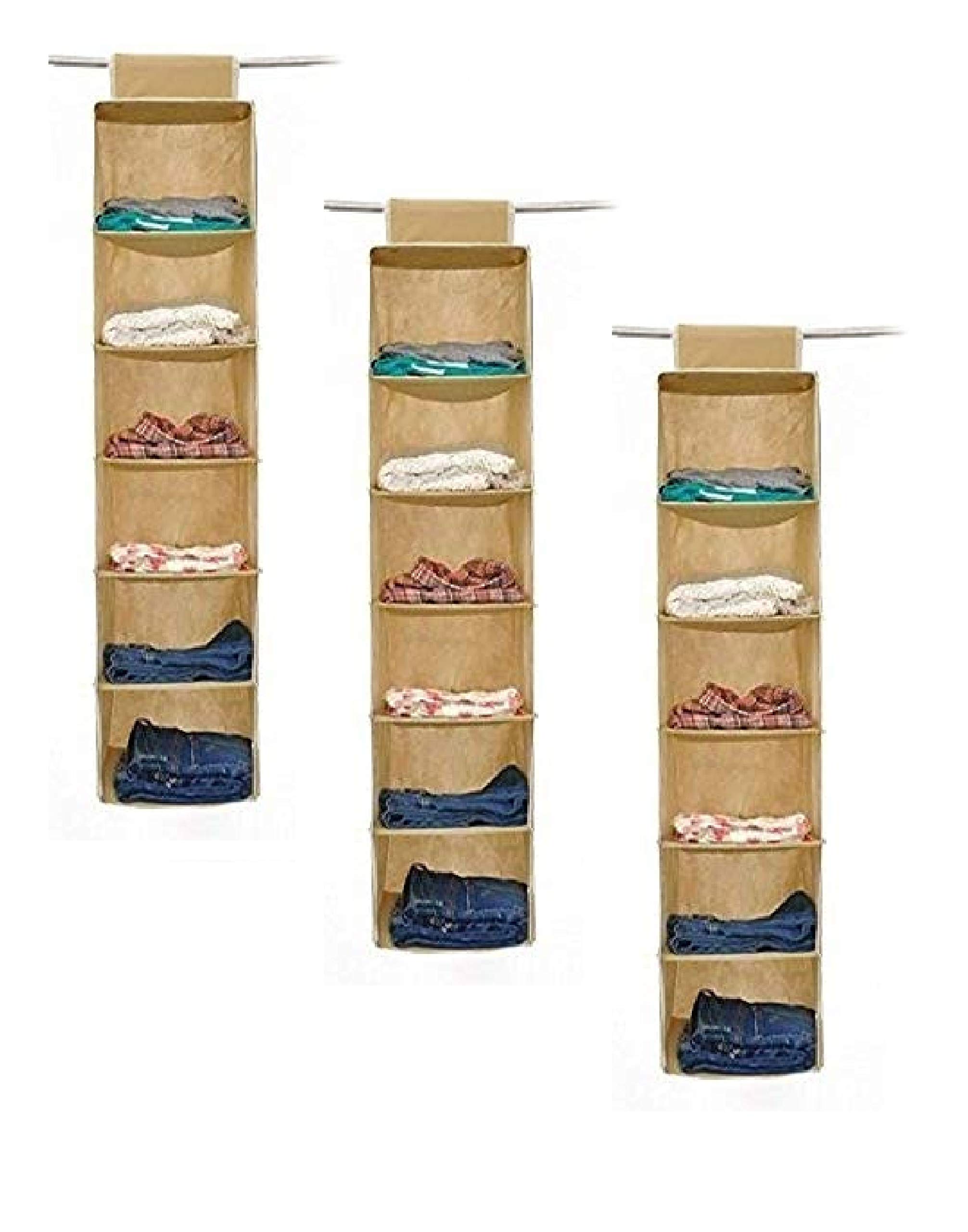 3 Pack of ASC 6 Shelf Hanging storage Unit Clothing Organiser in BEIGE