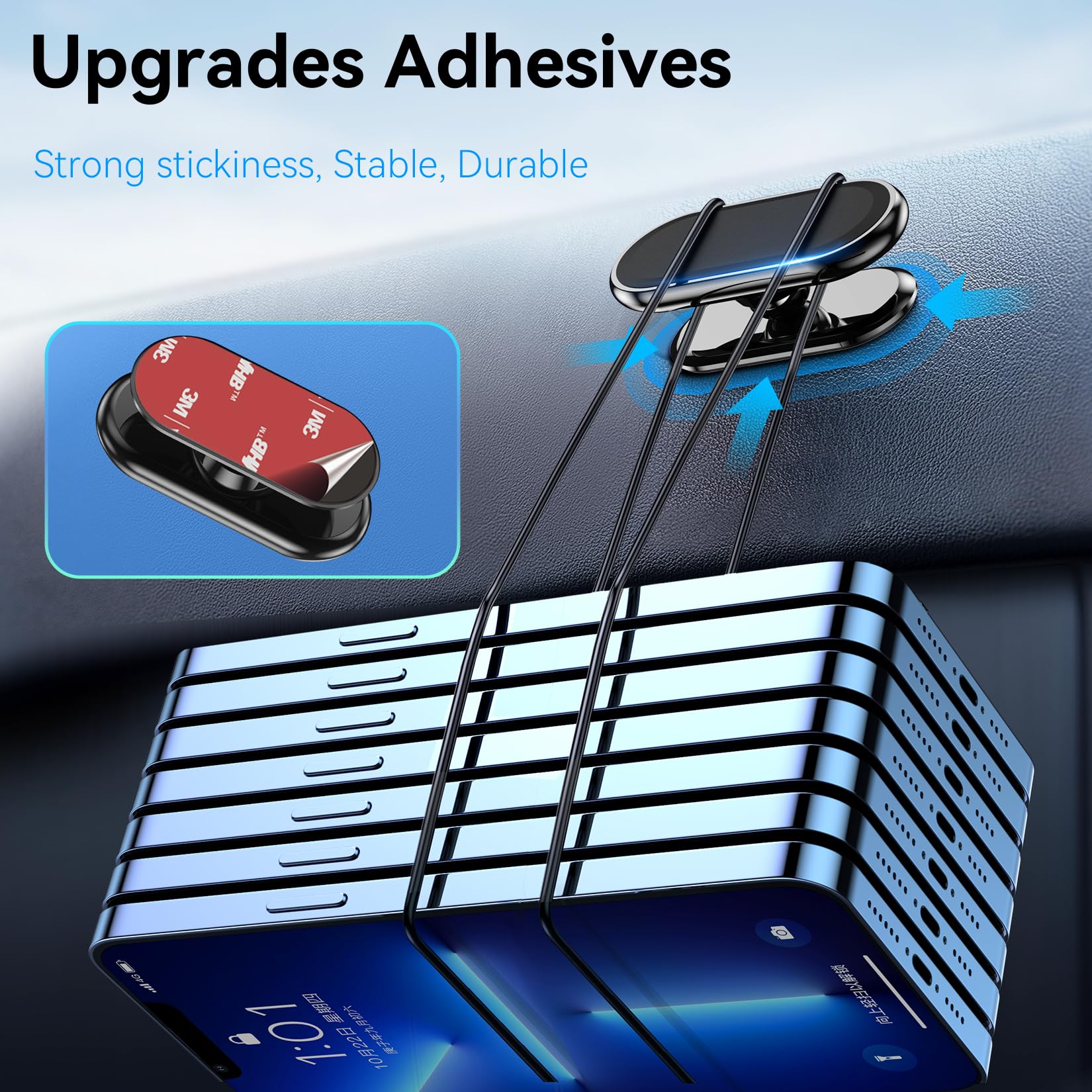 【2-PACK】Magnetic phone holder for car, [ Super Strong Magnet ] [ with 4 Metal Plate ] cell phone carmount for iPhone Magnetic [ 360° Rotation ] Universal Dashboard adhesive Car Magnetic Phone Mount
