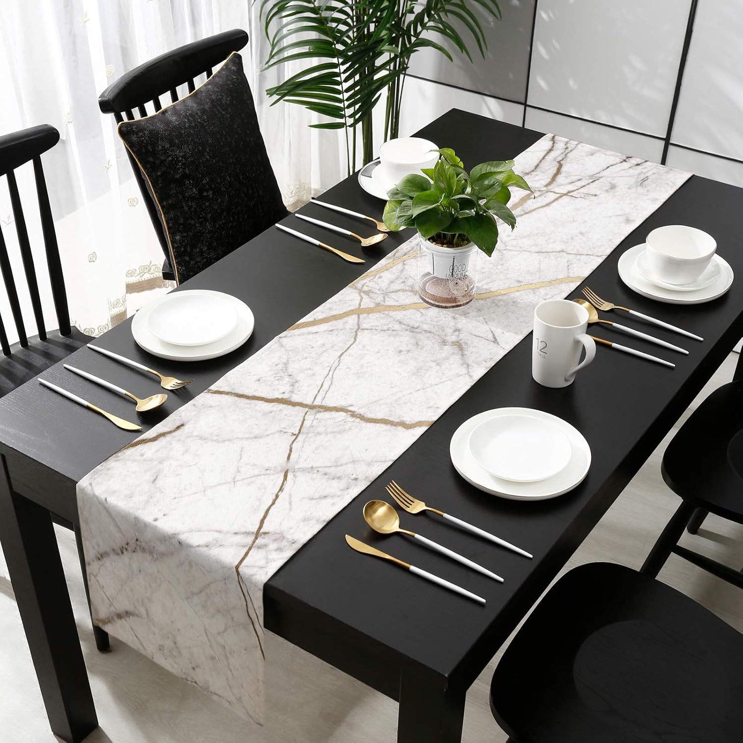 Marble Table Runner-Cotton linen-Long 108 inche White Gray Gold Dresser Scarves,Texture Tablerunner for Kitchen Coffee/Dining/Sofa/End Table Bedroom Home Living Room,Scarf Decor for Holiday Dinner: Home & Kitchen