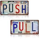 Vintage Pull Push Door Sign Kit of 2 Anodized Signs Metal Tin Sign