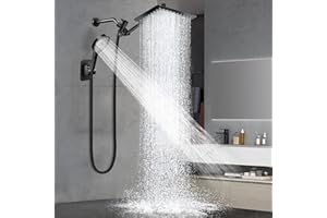 ASHWANTH Shower Head,12" High Pressure Shower Combo,Rainfall Shower System with Handheld Spray,All Metal 3-Way Diverter & 6ft Hose,Anti-Clog Nozzles,Easy to Install in Bathrooms-Black