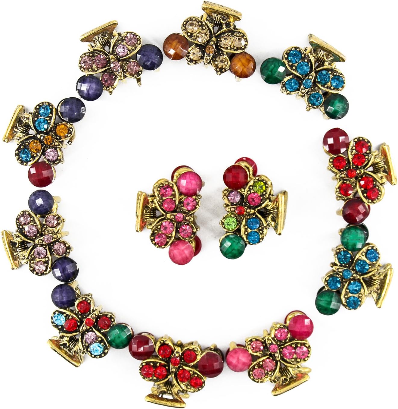 Yeshan Pack of 12psc Vintage Butterfly Pattern Alloy Mini Jaw Clip,Rhinestone Barrette and Crystal Beaded No-slip Hair Grip Small Claw Hair Clip