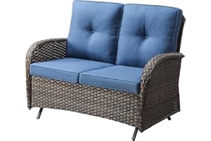 Belord Outdoor Glider Bench Patio Loveseat - 500 Lbs Weight Capacity 2 Seater Wicker Sofa, Small Porch Glider Furniture All Weather Rattan Couch with Removble Cushion for Balcony Deck Backyard, Brown