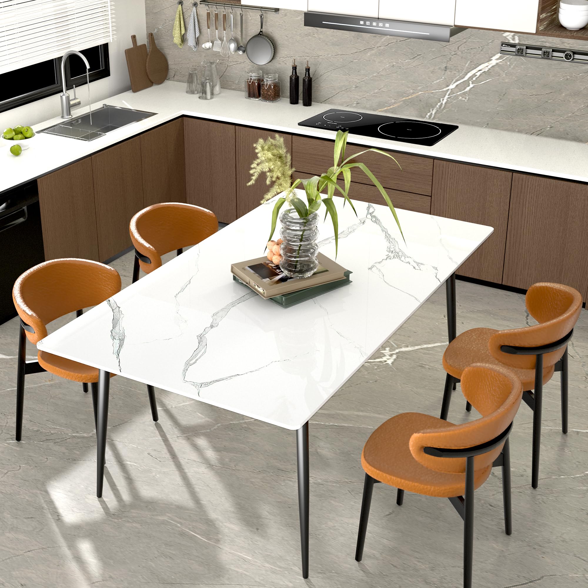 Photo 1 of *METAL LEGS ONLY*Dining Table, Sintered Stone Kitchen Table, 63" Grey Modern Rectangular Slate Patio Table with Metal Legs, Indoor Outdoor Stone Dining Table for Patio, Backyard, Scratch and Heat Resistant