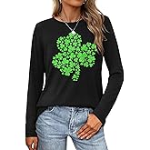 St Patricks Day Long Sleeve Shirt Women Lucky Shamrock Clover Love Graphic Shirts Irish Gifts Tee Tops