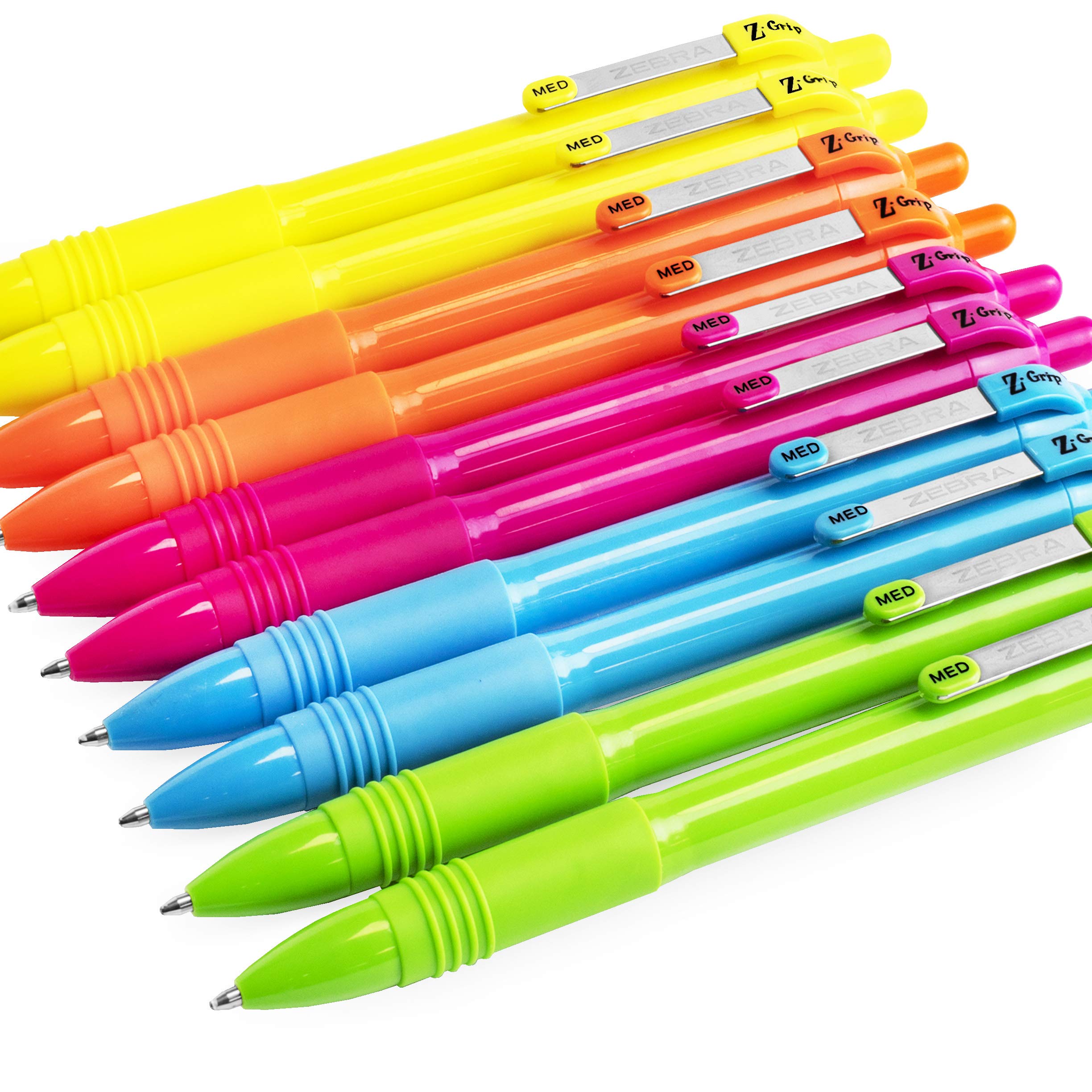 Zebra Z-Grip Smooth Ballpoint Pen - 1.0mm - Black Ink - 2 of Each Neon Barrel - Pack of 10