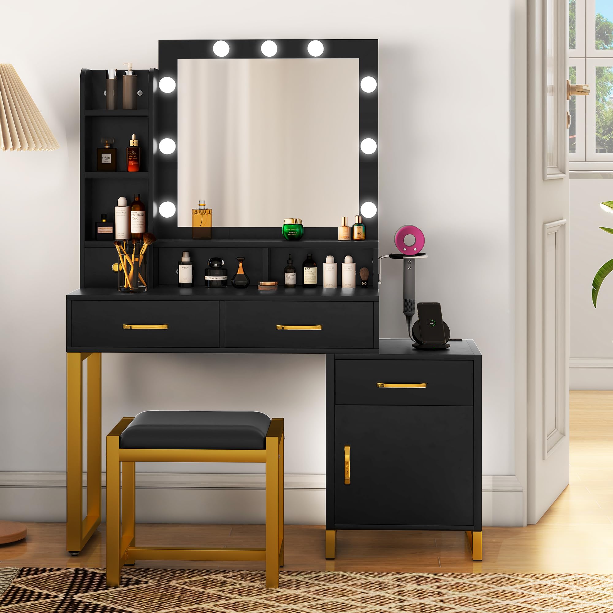 Amazon Black And Gold Dressing Table Chair YITAHOME Vanity Desk