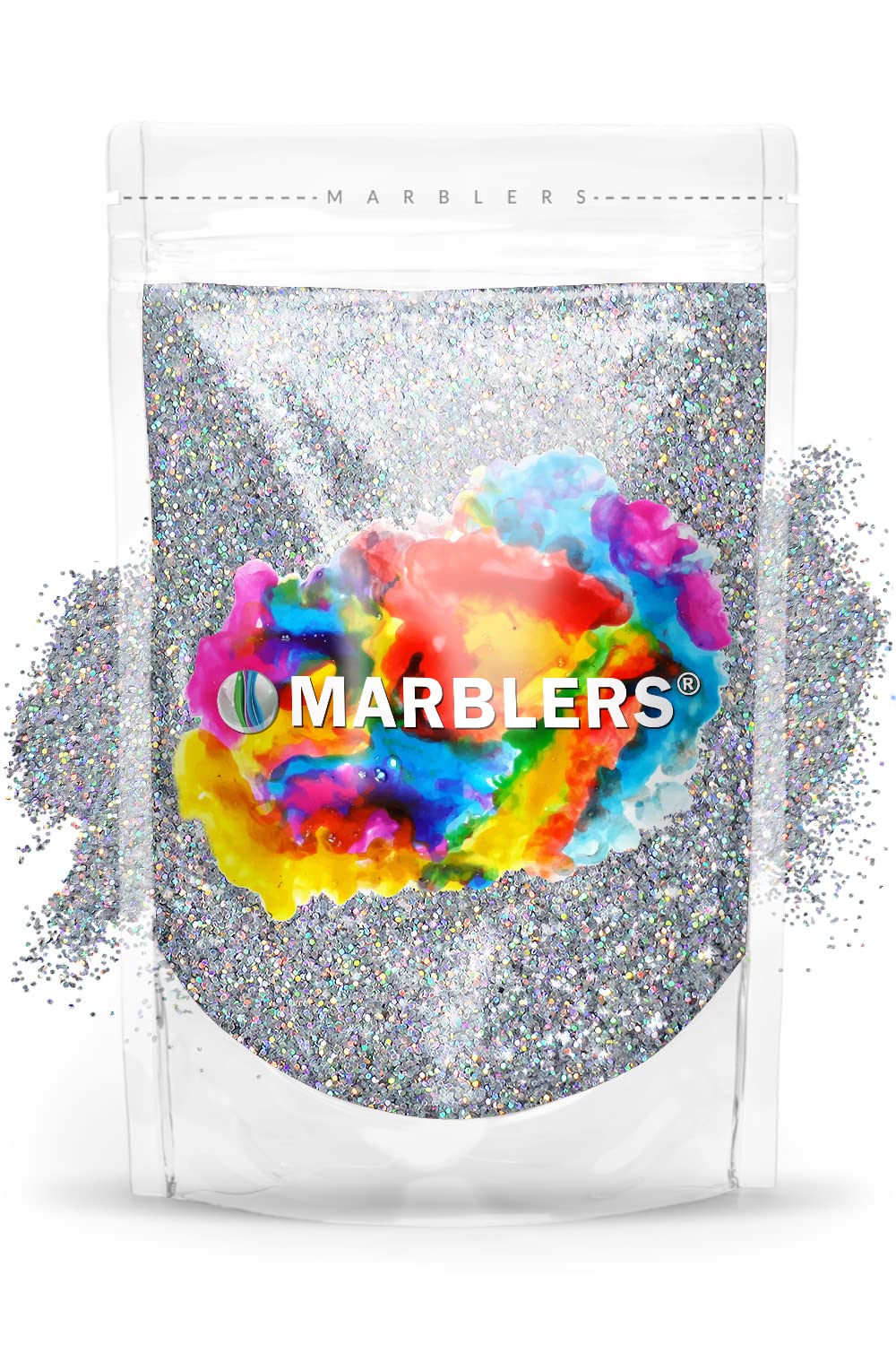 MARBLERS Holographic Glitter [Holo Silver] 3oz (85g) | Fine | Non-Toxic, Vegan, Cruelty-Free | Face, Body, Eyeshadow, Hair, Festival, Party Makeup | Nail Art, Polish | Resin, Tumbler, Slime, Craft